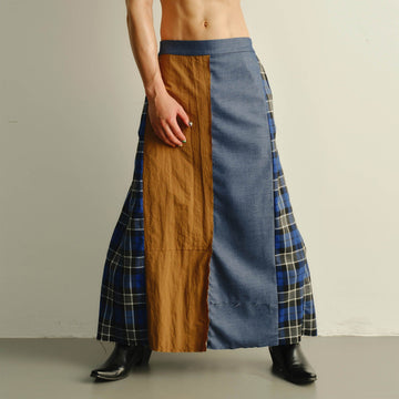 KADAKADA Paneled Reversible Plaid Raw-Edge Maxi Skirt-Shorts-M-Free Shipping Leatheretro