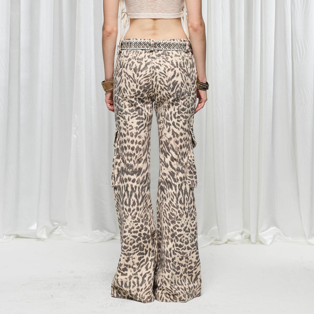 DND4DES¡ÁFaychui Leopard Lace-Up Multi-pocket Straight-Leg Pants-Pants-S-Free Shipping Leatheretro