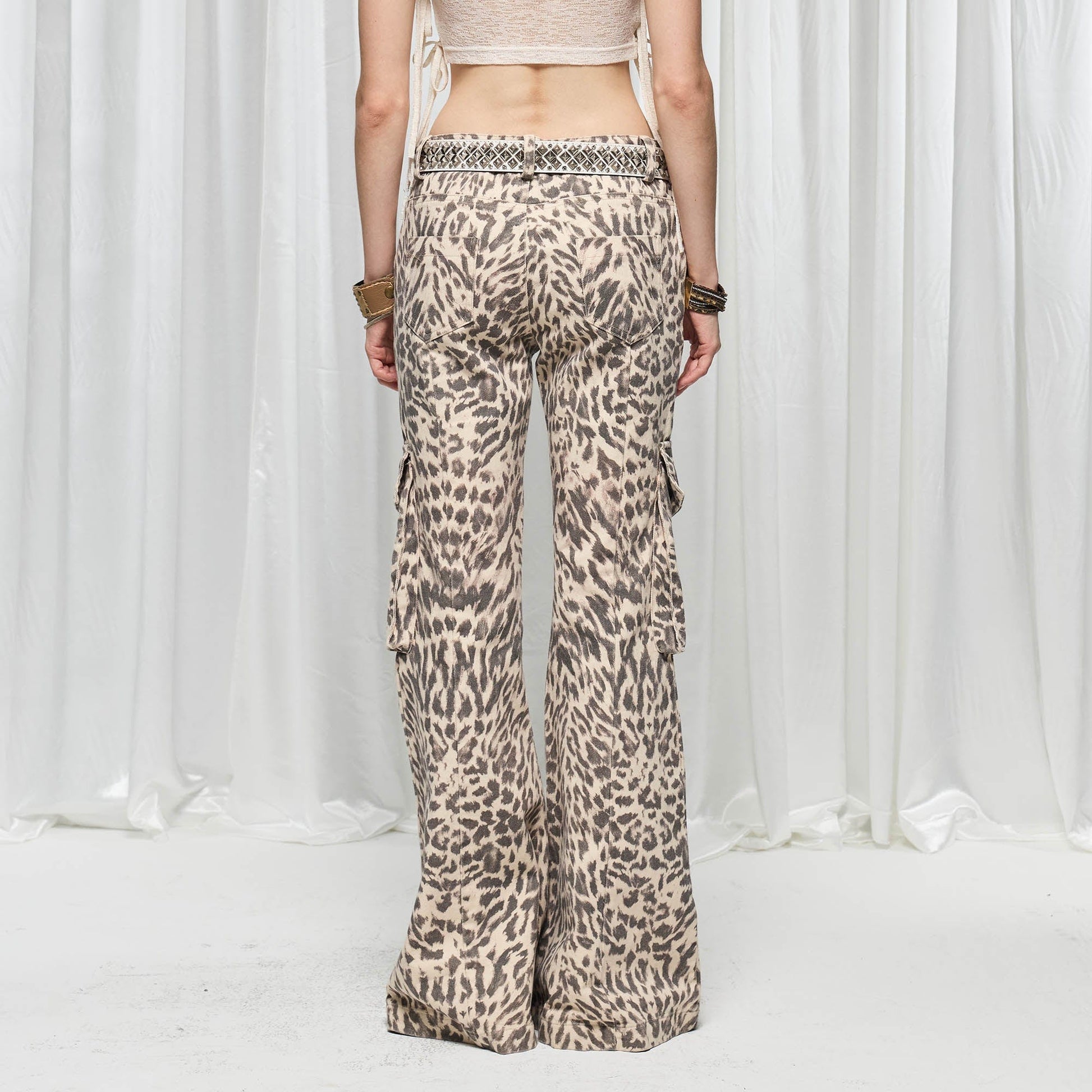 DND4DES¡ÁFaychui Leopard Lace-Up Multi-pocket Straight-Leg Pants-Pants-S-Free Shipping Leatheretro