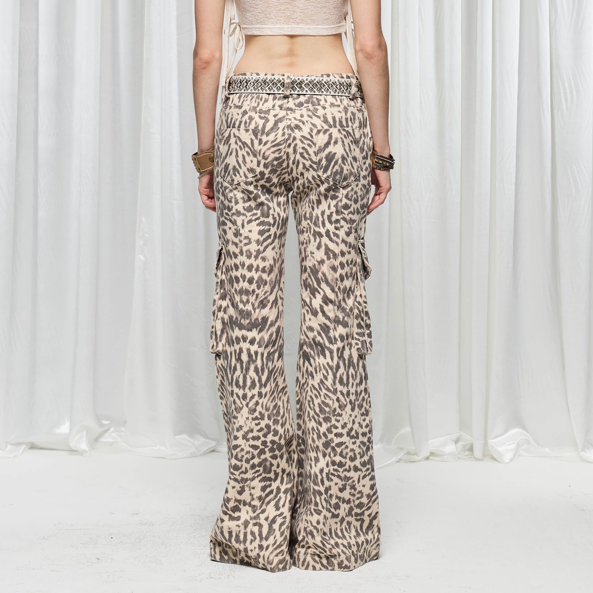DND4DES¡ÁFaychui Leopard Lace-Up Multi-pocket Straight-Leg Pants-Pants-S-Free Shipping Leatheretro