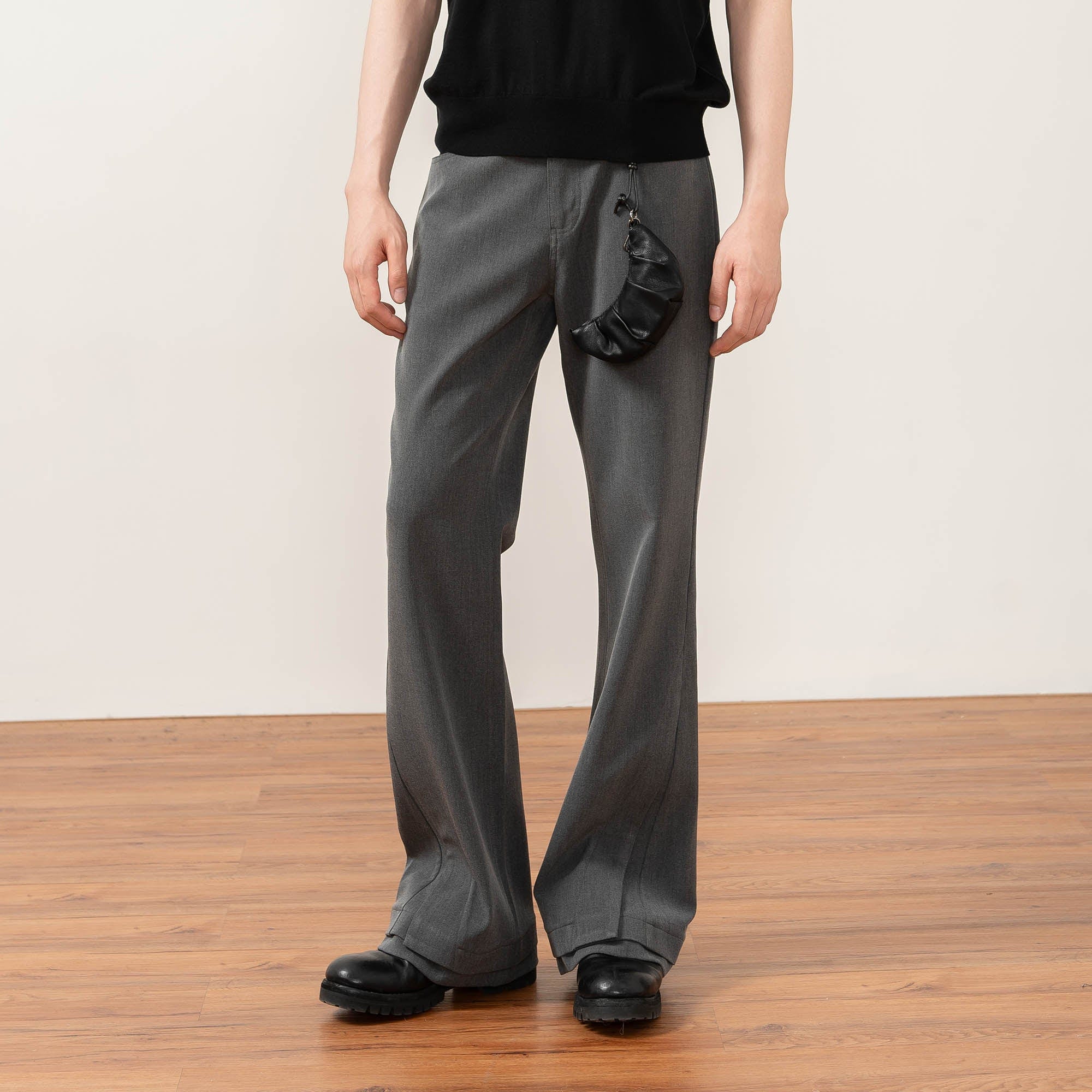 MOITIEDEPETALE Essential Layered Flared Trousers-Pants-XS-Gray-Free Shipping Leatheretro