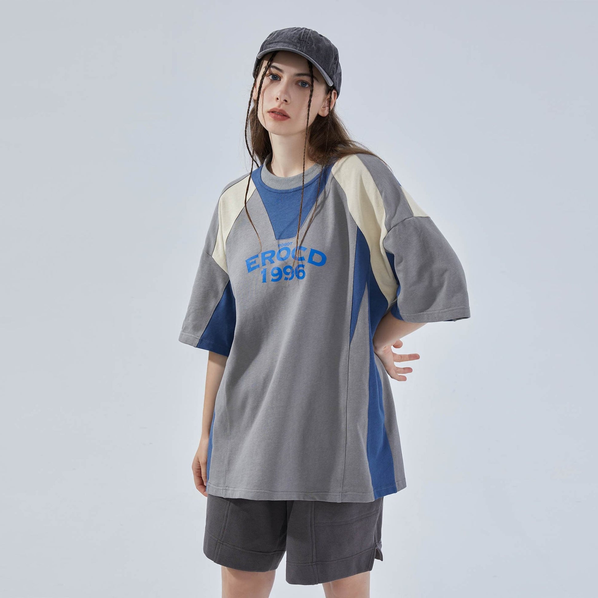 ERROR CODE ROBOT Retro Contrast Spliced Oversized T-Shirt-T Shirt-XS-Free Shipping Leatheretro