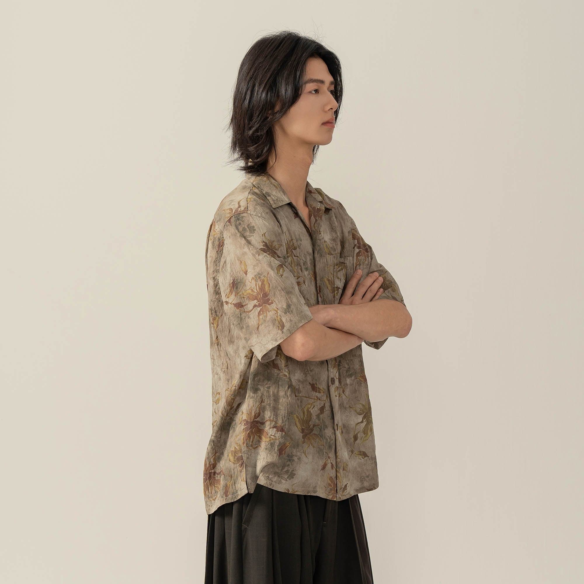 MOITIEDEPETALE Retro Wrinkled Watercolor Floral Half Shirt-Half shirt-S-Free Shipping Leatheretro