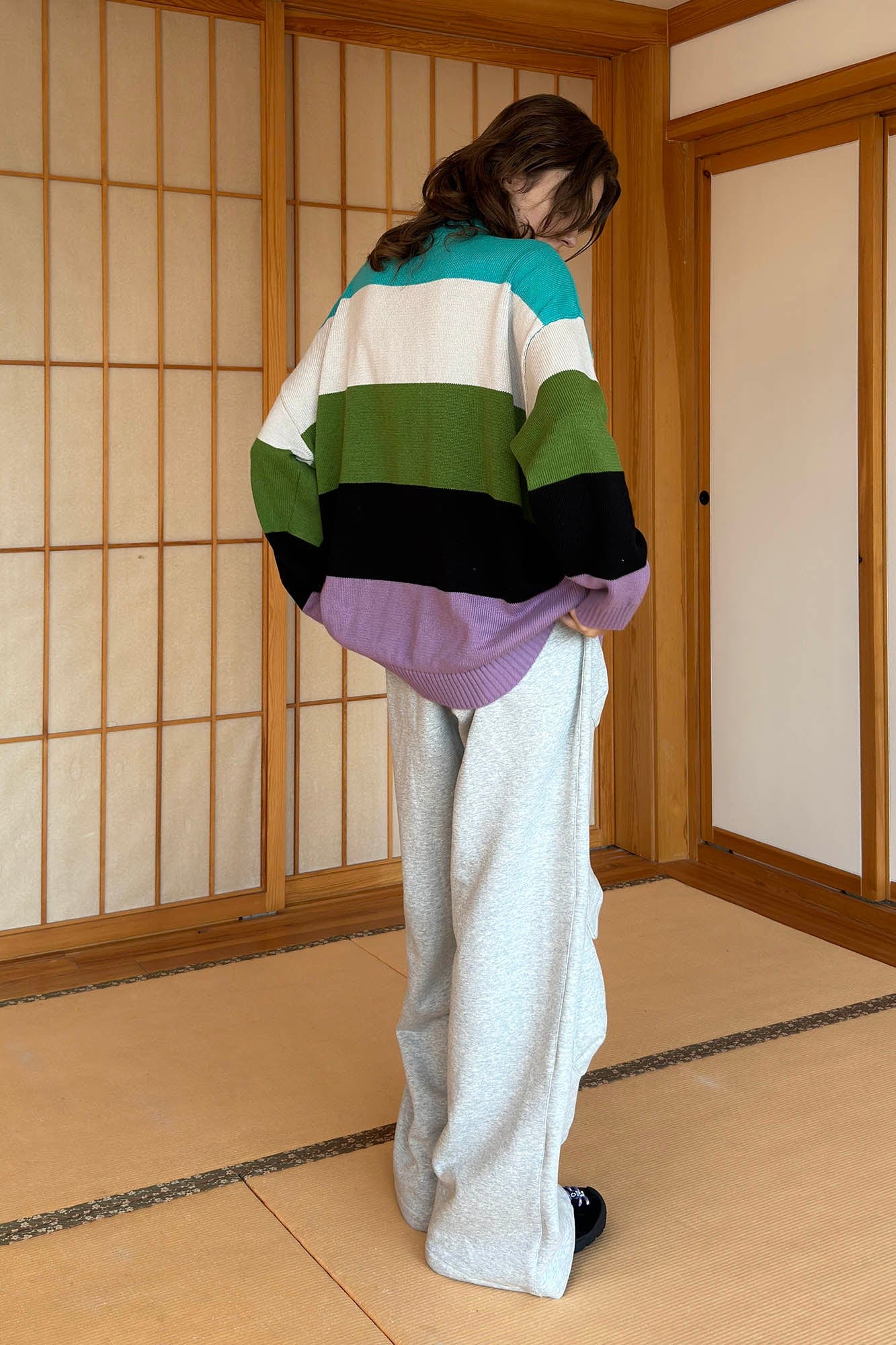 MIICHOUS Nature Magazine Wide-Stripe Polo Sweater-Sweater-S-Grey-Free Shipping Leatheretro
