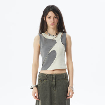 ERROR CODE ROBOT Asymmetrical Contrast Layered Tank Top-Tank Top-XS-Free Shipping Leatheretro