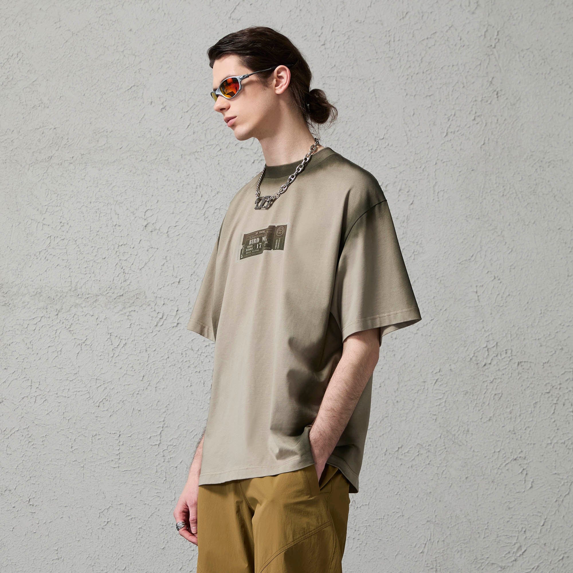 ORGANIC EMOTION Spray-Faded Ticket Graphic T-Shirt-T Shirt-S-Brown-Free Shipping Leatheretro