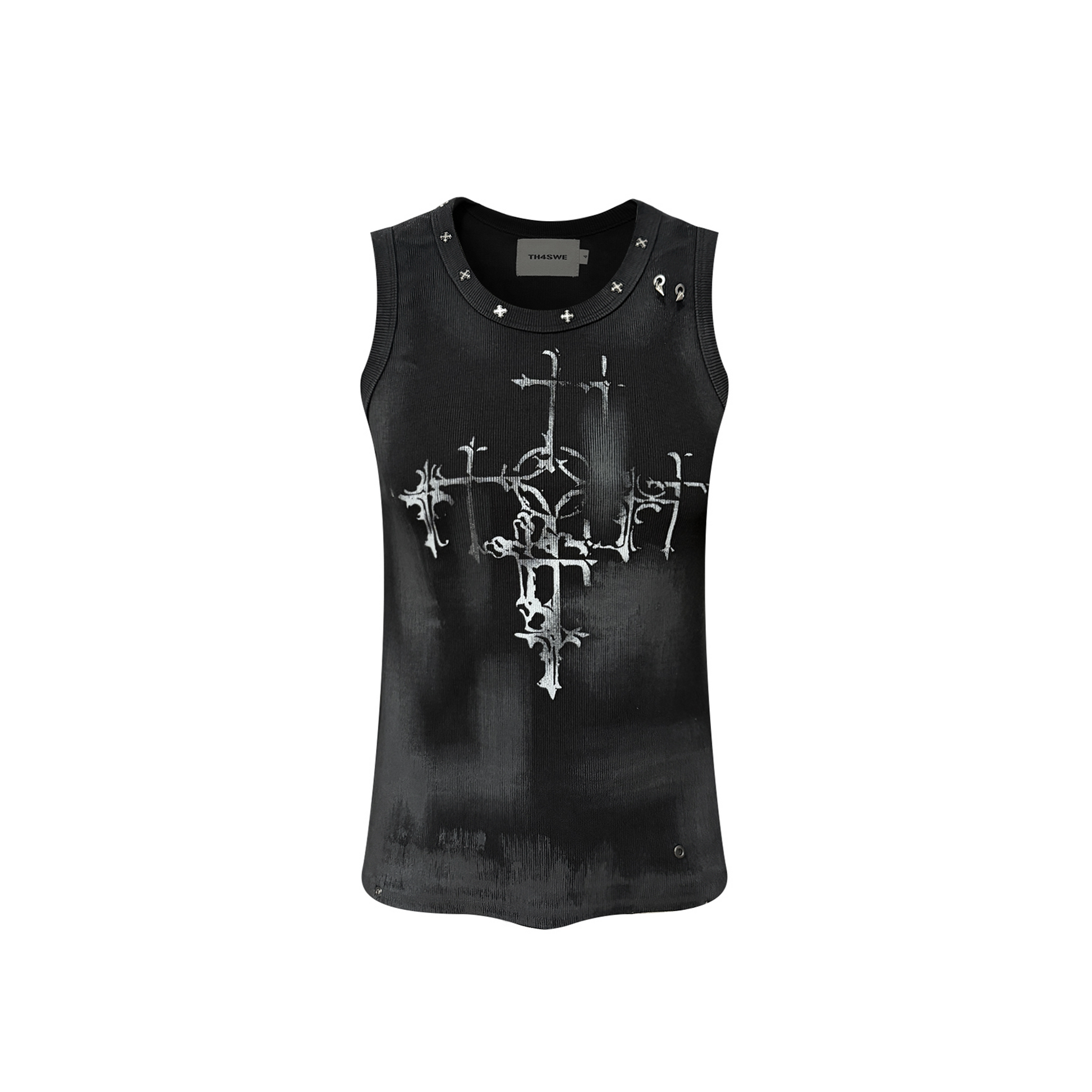 TH4SWE Retro Gothic Cross Graphic Studded Tank Top-Tank Top-S-Free Shipping Leatheretro