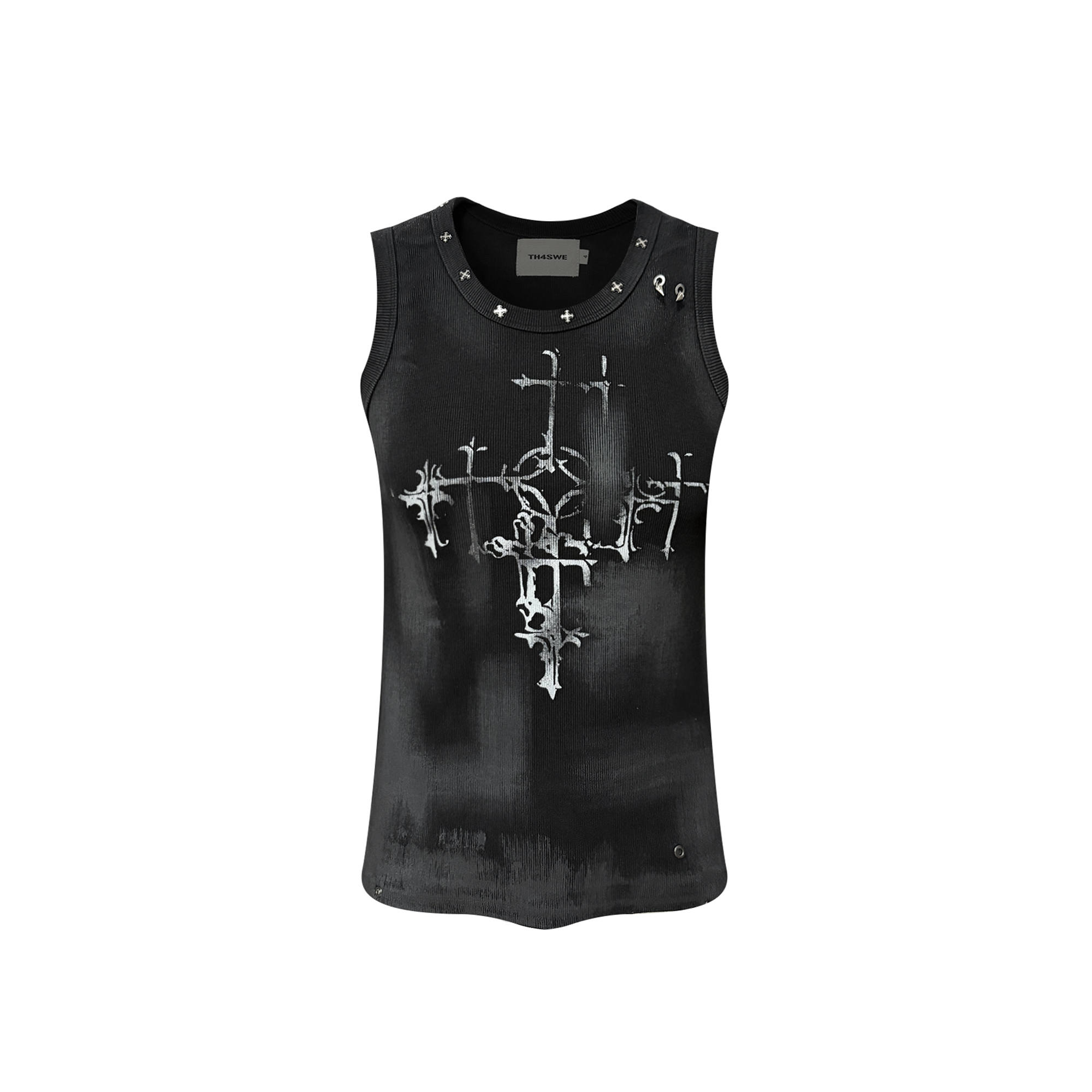 TH4SWE Retro Gothic Cross Graphic Studded Tank Top-Tank Top-S-Free Shipping Leatheretro