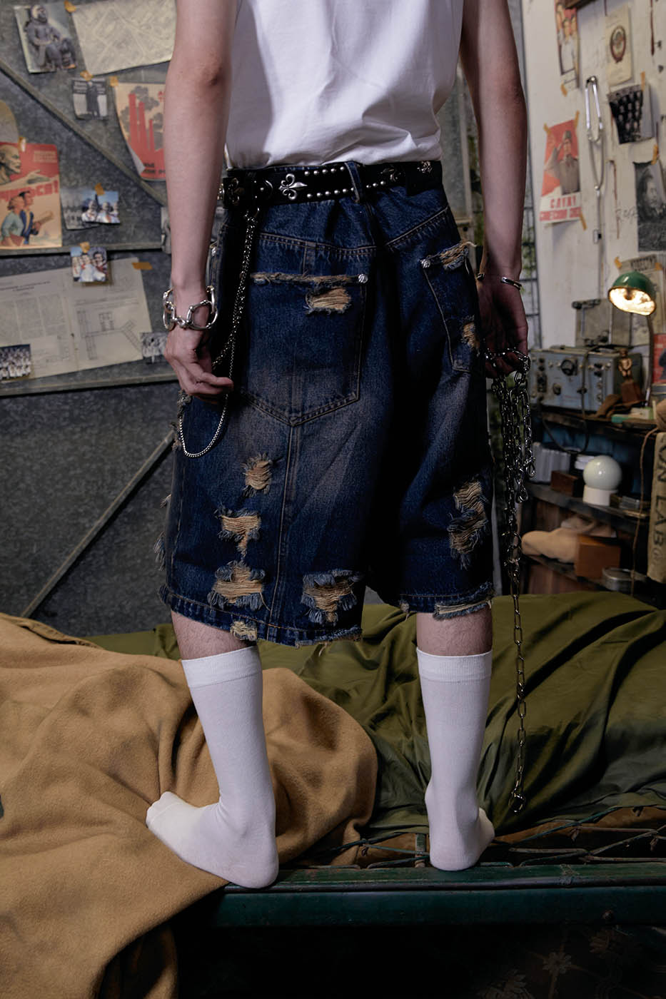 FACEONLAB Distressed Oversized Denim Shorts-Shorts-M-Free Shipping Leatheretro