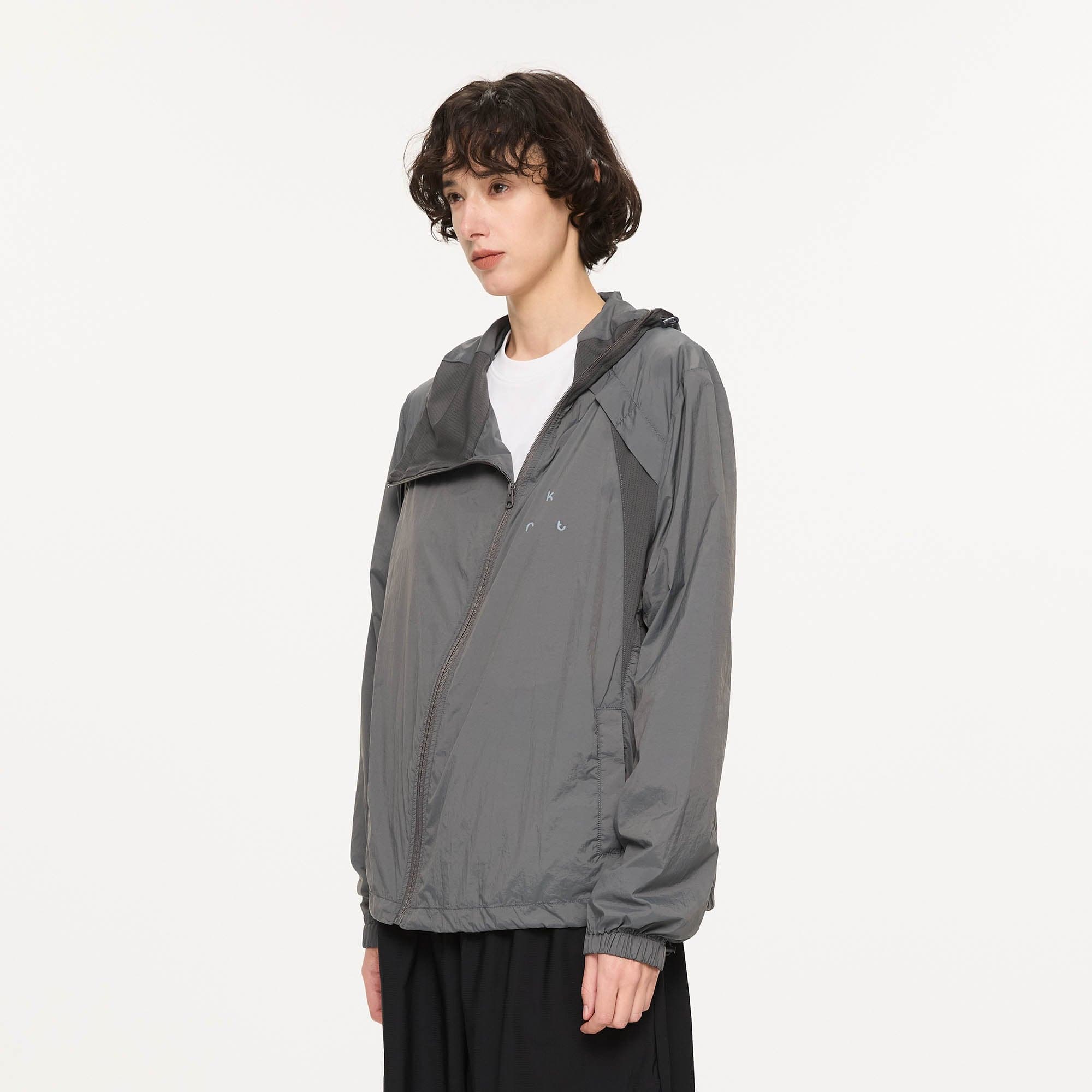 KREATE Asymmetrical Zip Mesh-Paneled UV Protection Hooded Jacket-Jacket-S-Light Gray-Free Shipping Leatheretro