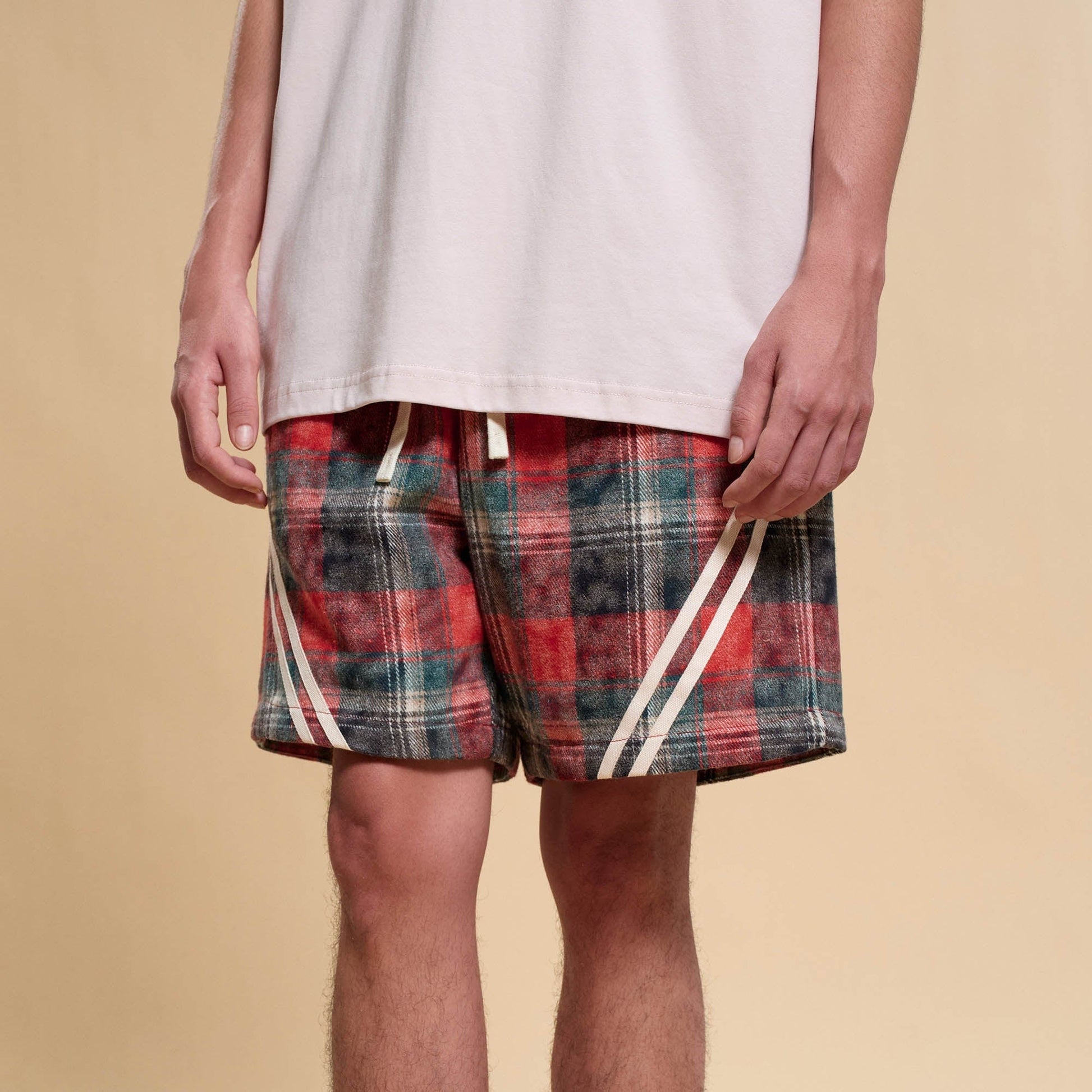 BONELESS Plaid Distressed Drawstring Shorts-Shorts-S-Blue-Free Shipping Leatheretro