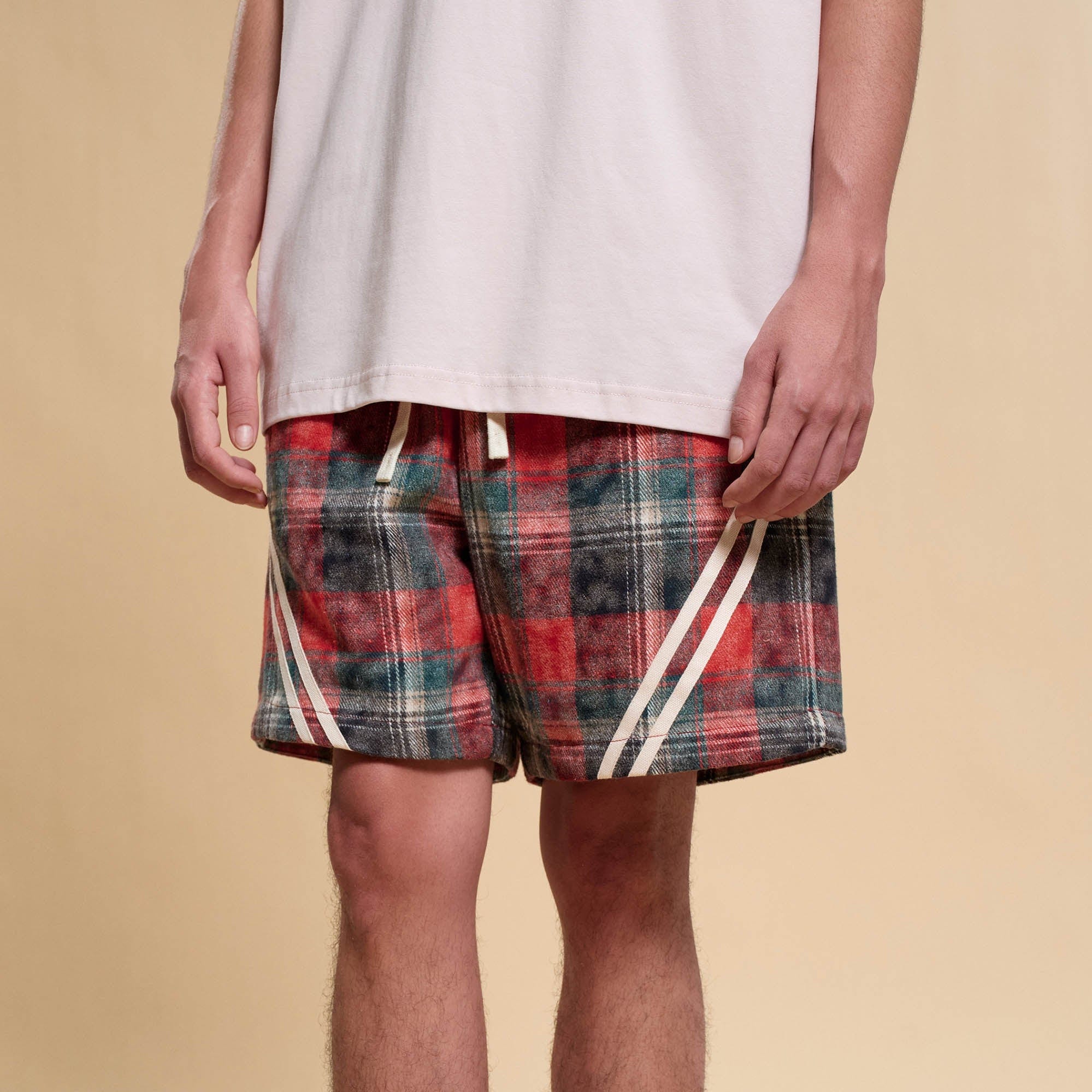 BONELESS Plaid Distressed Drawstring Shorts-Shorts-S-Blue-Free Shipping Leatheretro