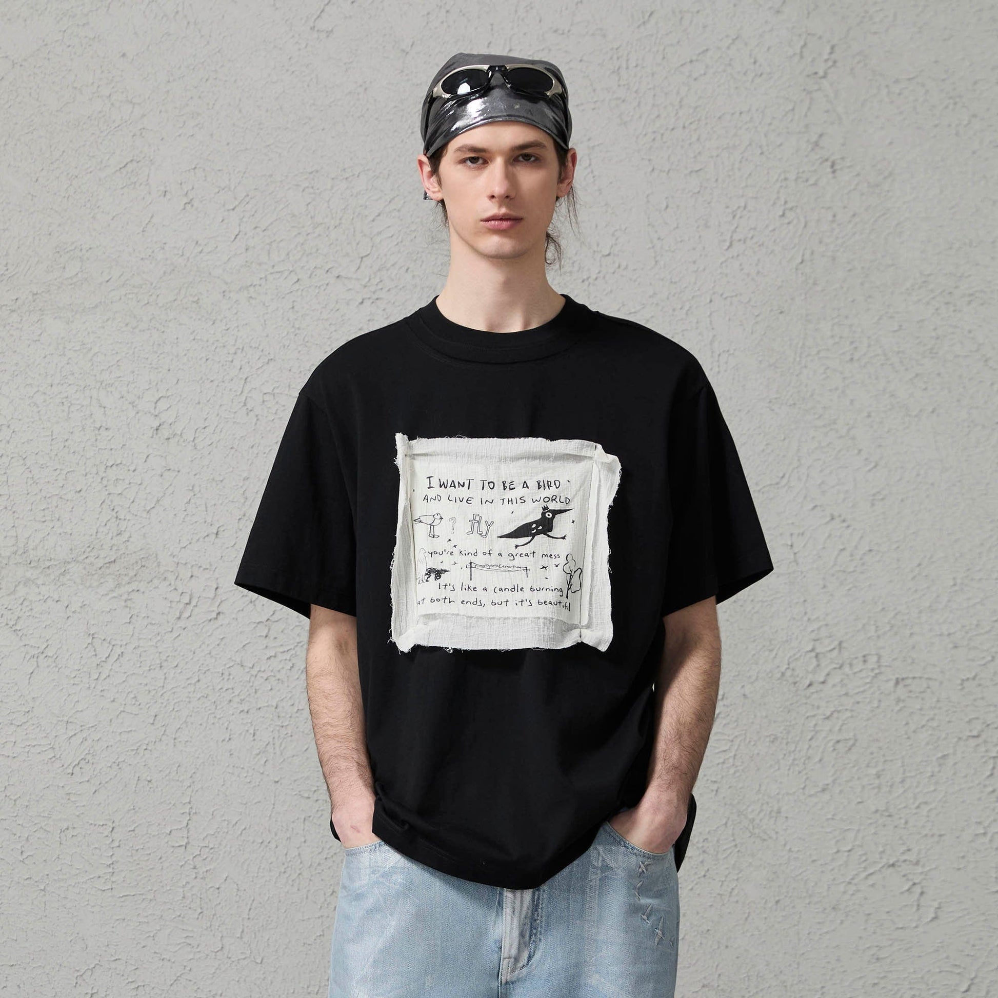 ORGANIC EMOTION Script Patchwork Sorona T-Shirt-T Shirt-S-Free Shipping Leatheretro
