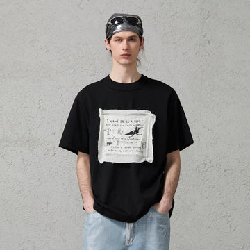 ORGANIC EMOTION Script Patchwork Sorona T-Shirt-T Shirt-S-Free Shipping Leatheretro