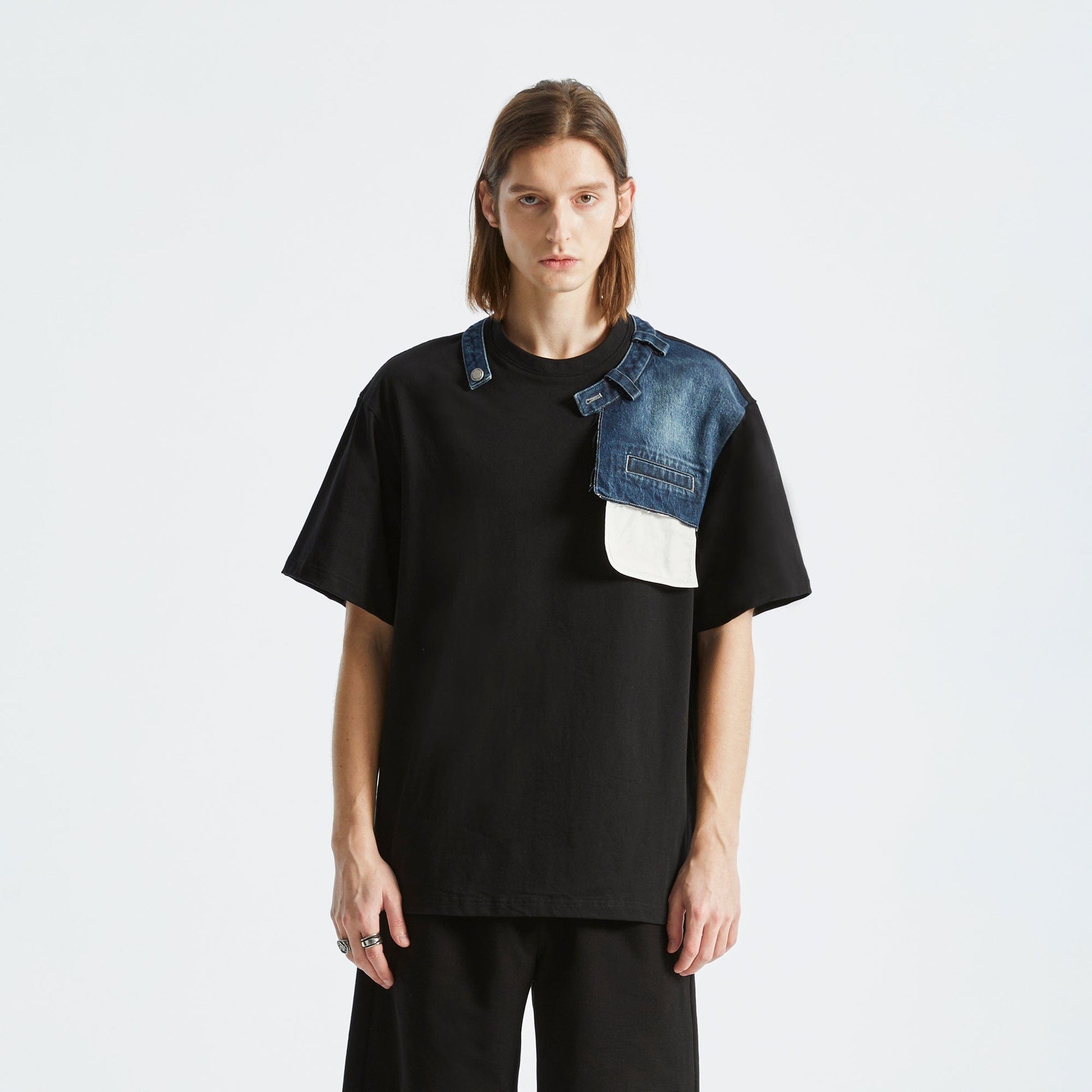 ORGANIC EMOTION Deconstructed Denim Shorts Spliced T-Shirt-T Shirt-S-Free Shipping Leatheretro