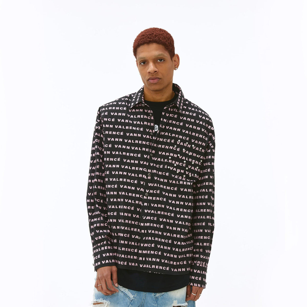 VANN VALRENCE Monogram Crystal-Studded Oversized Shirt-Shirt-S-Free Shipping Leatheretro