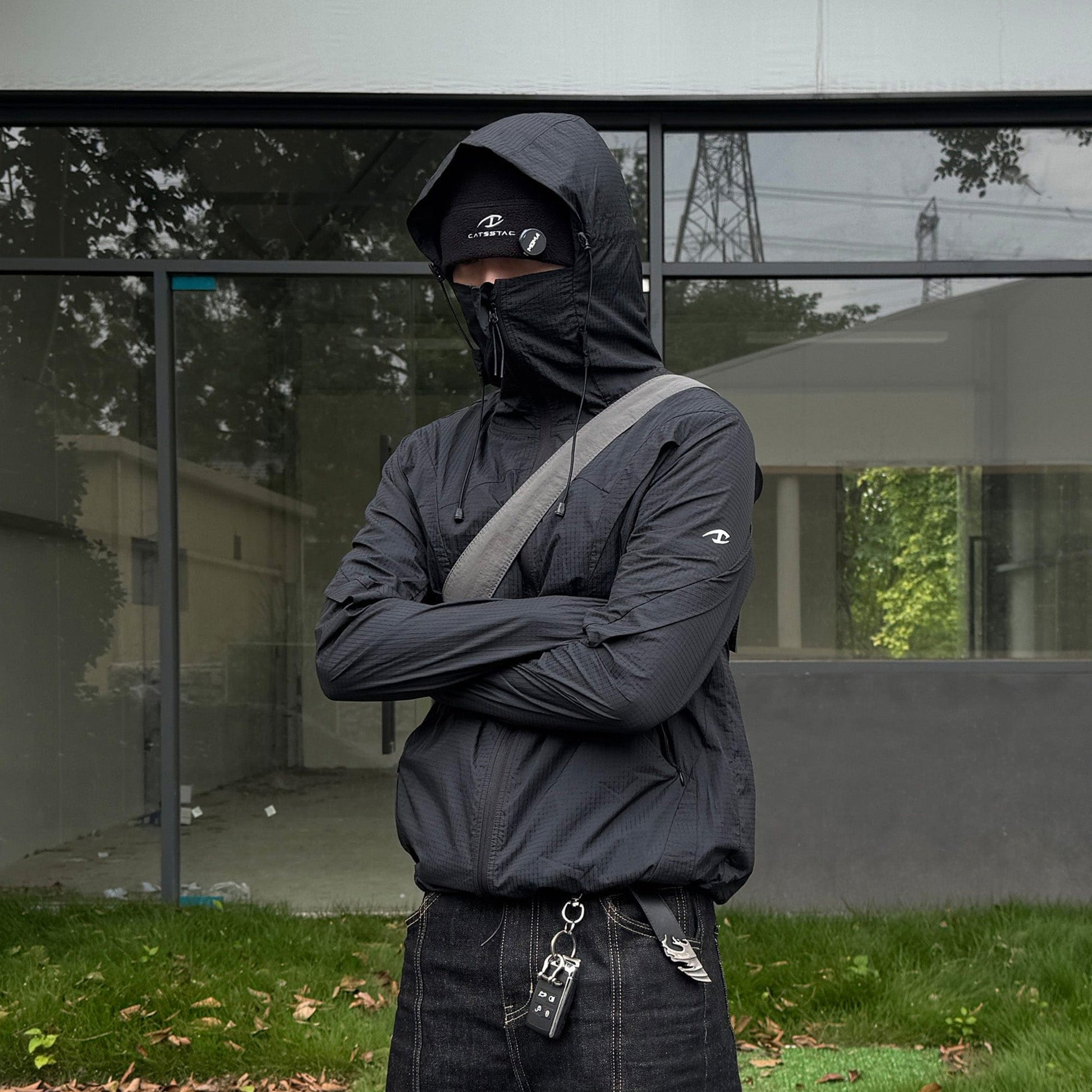 CATSSTAC Arc Panel Dual-Zip UV Protect Hooded Jacket-Jacket-Black-M-Free Shipping Leatheretro