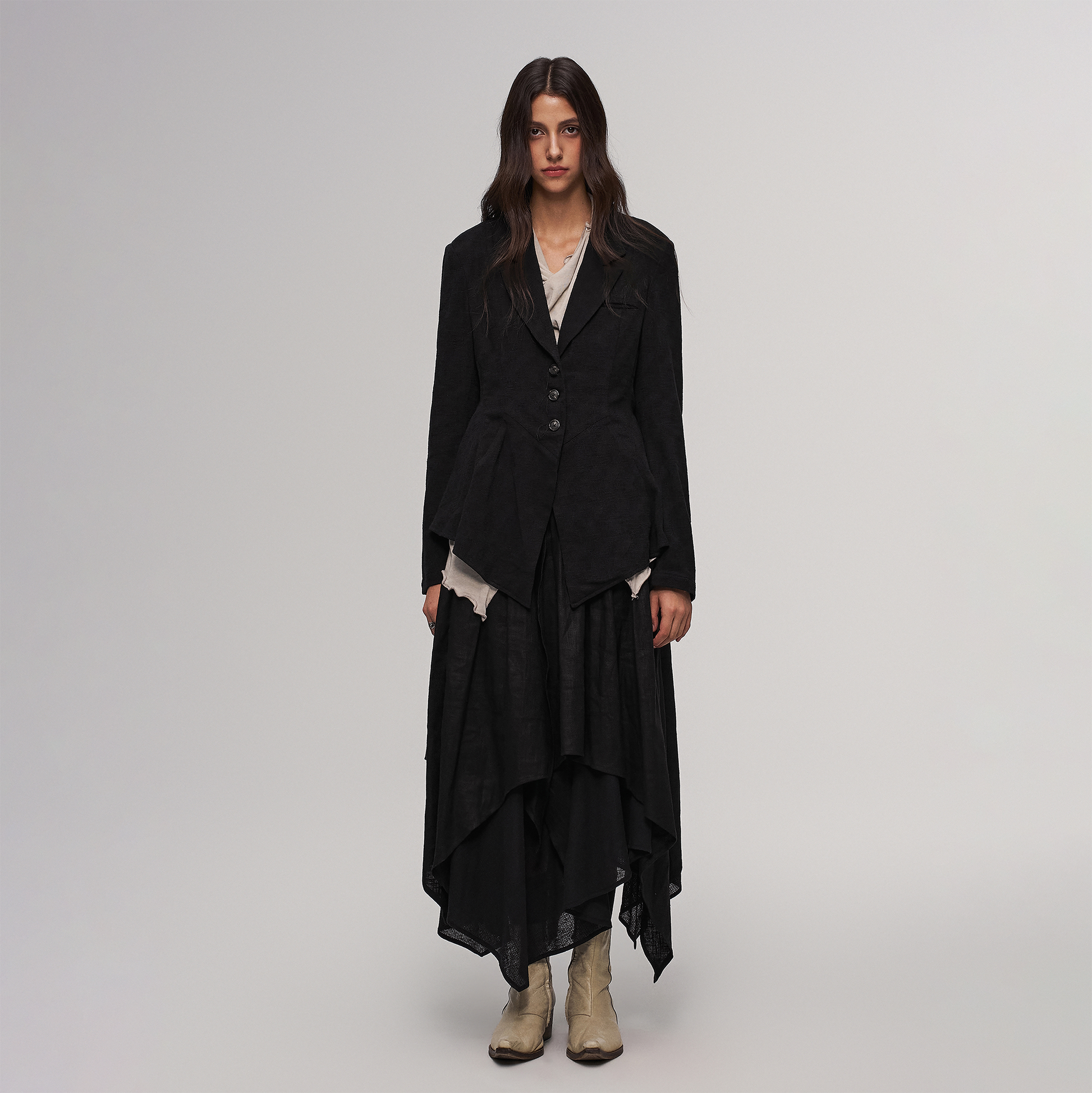 ILNya Nieternite Nifutur Asymmetric Hem Linen-Blend Blazer-Jacket-S(0)-Free Shipping Leatheretro