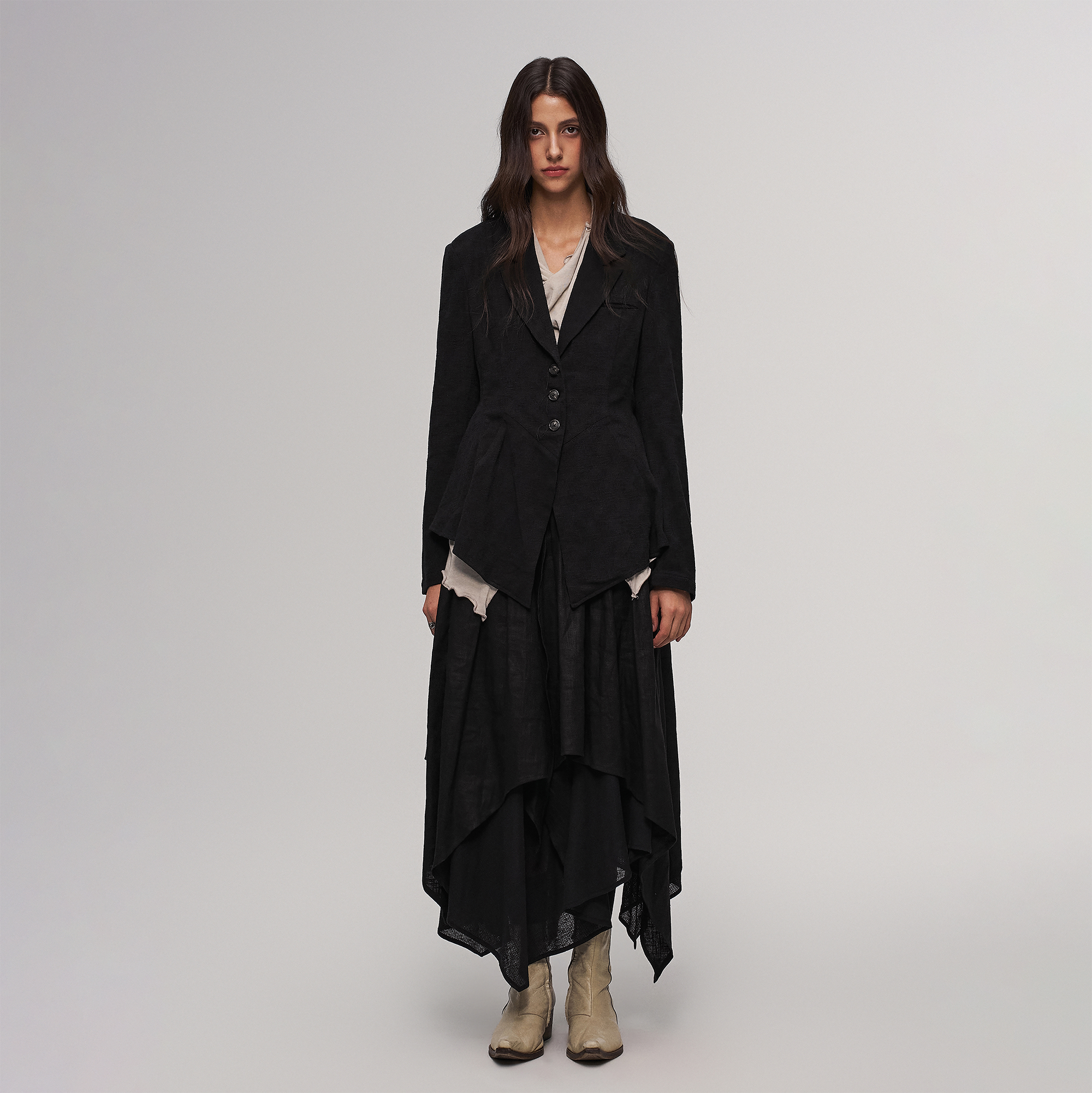 ILNya Nieternite Nifutur Asymmetric Hem Linen-Blend Blazer-Jacket-S(0)-Free Shipping Leatheretro
