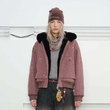 KREATE Rivet Zipper Paint-splattered Fleece-Lined Hooded Jacket-Jacket-S-Purple-Free Shipping Leatheretro