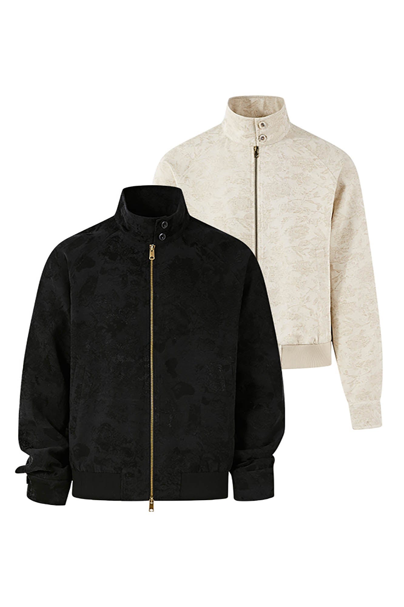 KREATE Jacquard Spider Lily Stand-Collar Wellington Jacket-Jacket-S-Black-Free Shipping Leatheretro