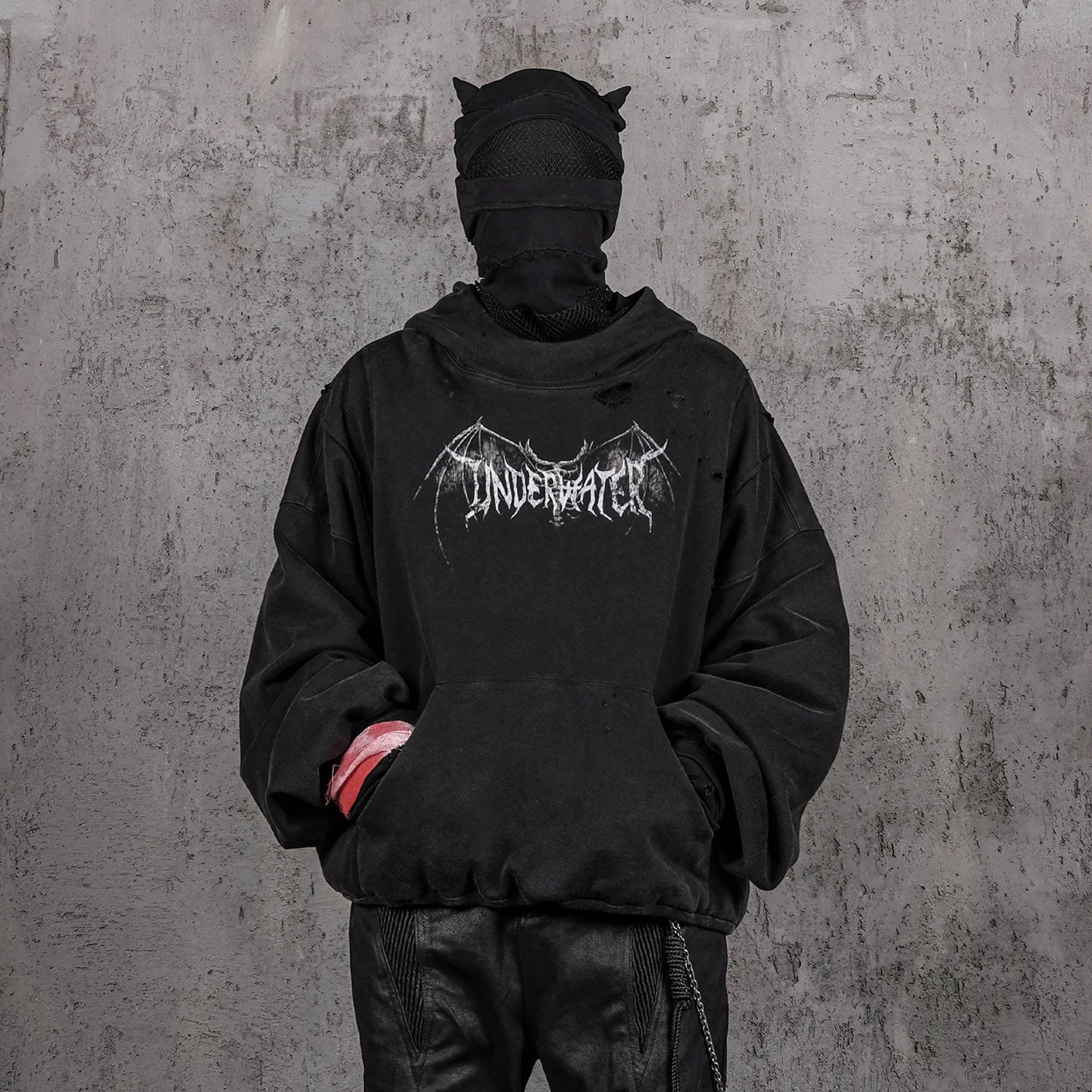 UNDERWATER Hellbound Wing Distressed Elevated Hoodie-Hoodie-S-Free Shipping Leatheretro