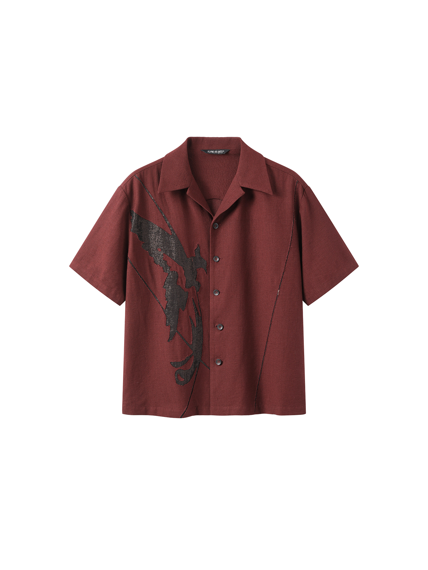 ALVNG AR ANTS Phoenix Mesh Paneled Linen-Blend Shirt-Half shirt-S-Red-Free Shipping Leatheretro