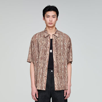 OPICLOTH Retro Woodgrain Full-Print Ruffle Half Shirt-Half shirt-XS-Free Shipping Leatheretro