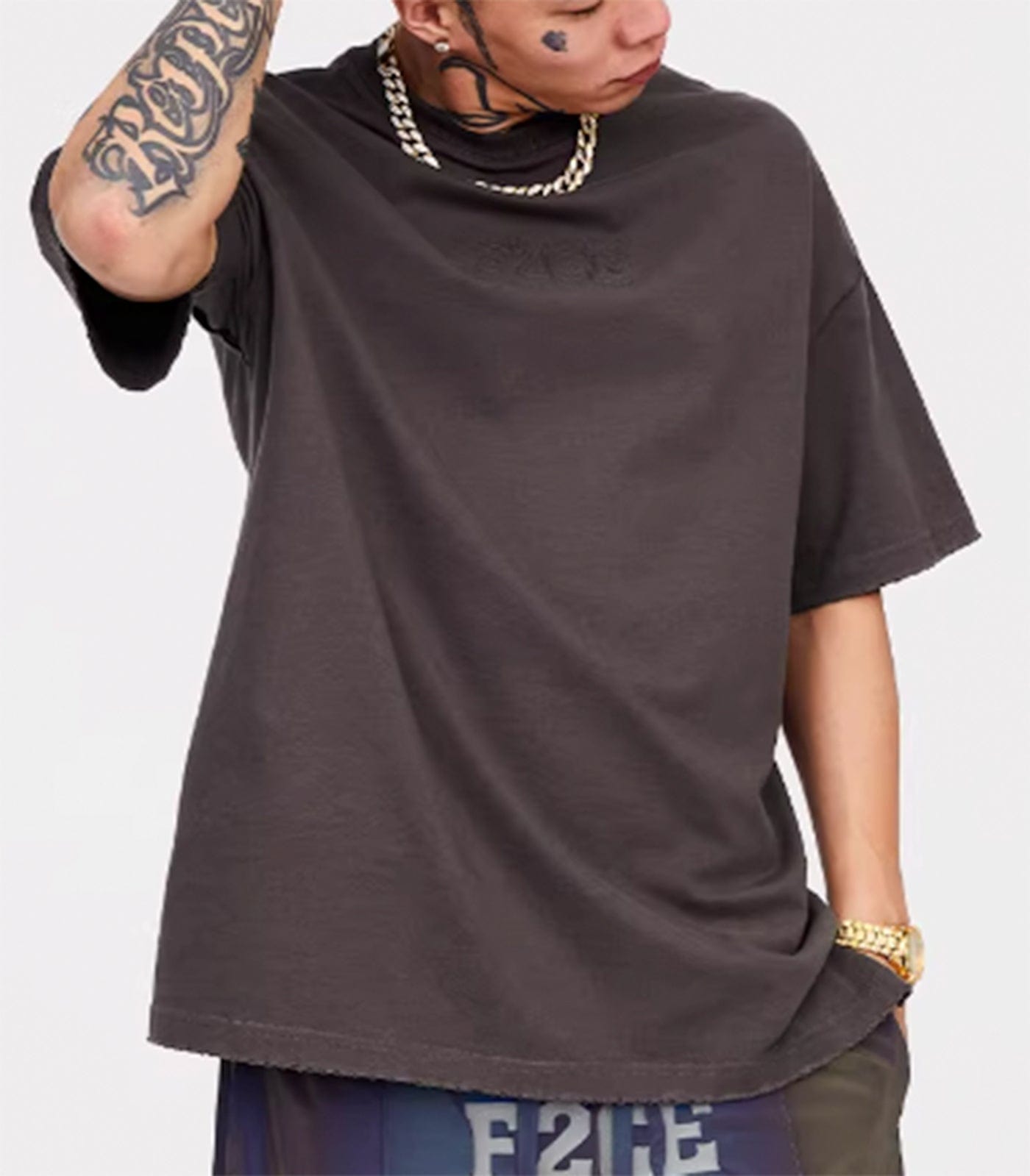 F2CE Essential Embossed LOGO Reversed T-Shirt-T Shirt-XS-Grey-Free Shipping Leatheretro