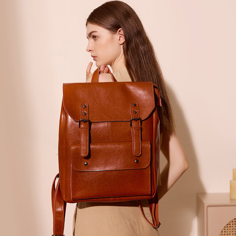 Women Retro Design Luxury Leather Backpack - Casual Portable Travel Bag-Backpacks-Black-Free Shipping Leatheretro