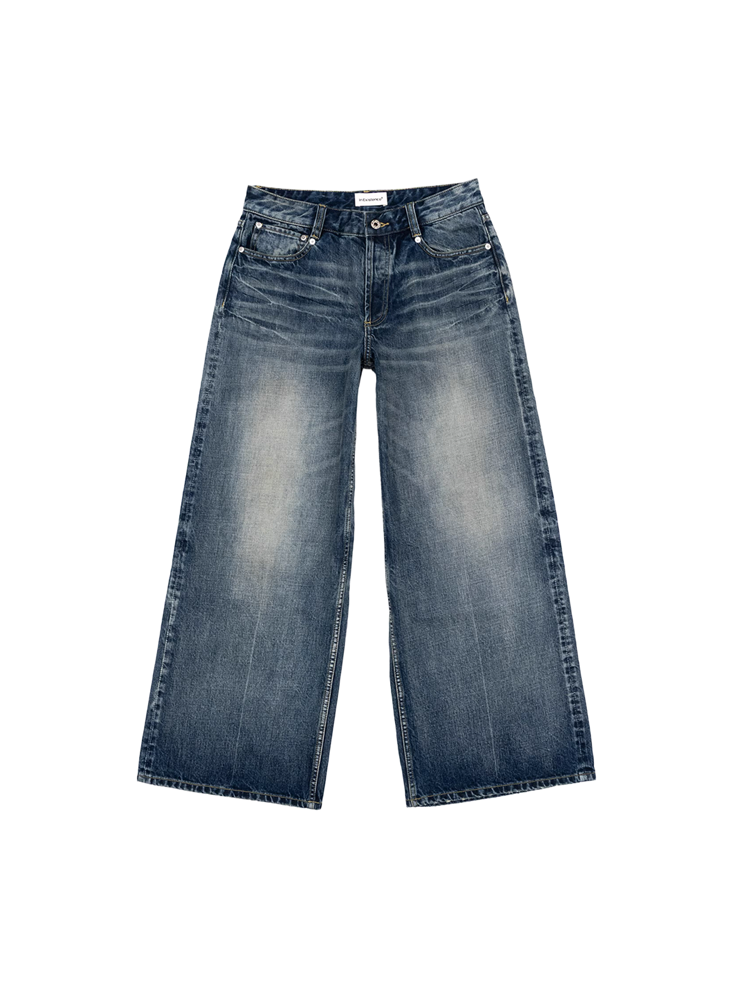 IN EXISTENCE x i Washed Lightning Fade Wide-Leg Jeans Blue-Jeans-XS (0) (Preorder)-Free Shipping Leatheretro