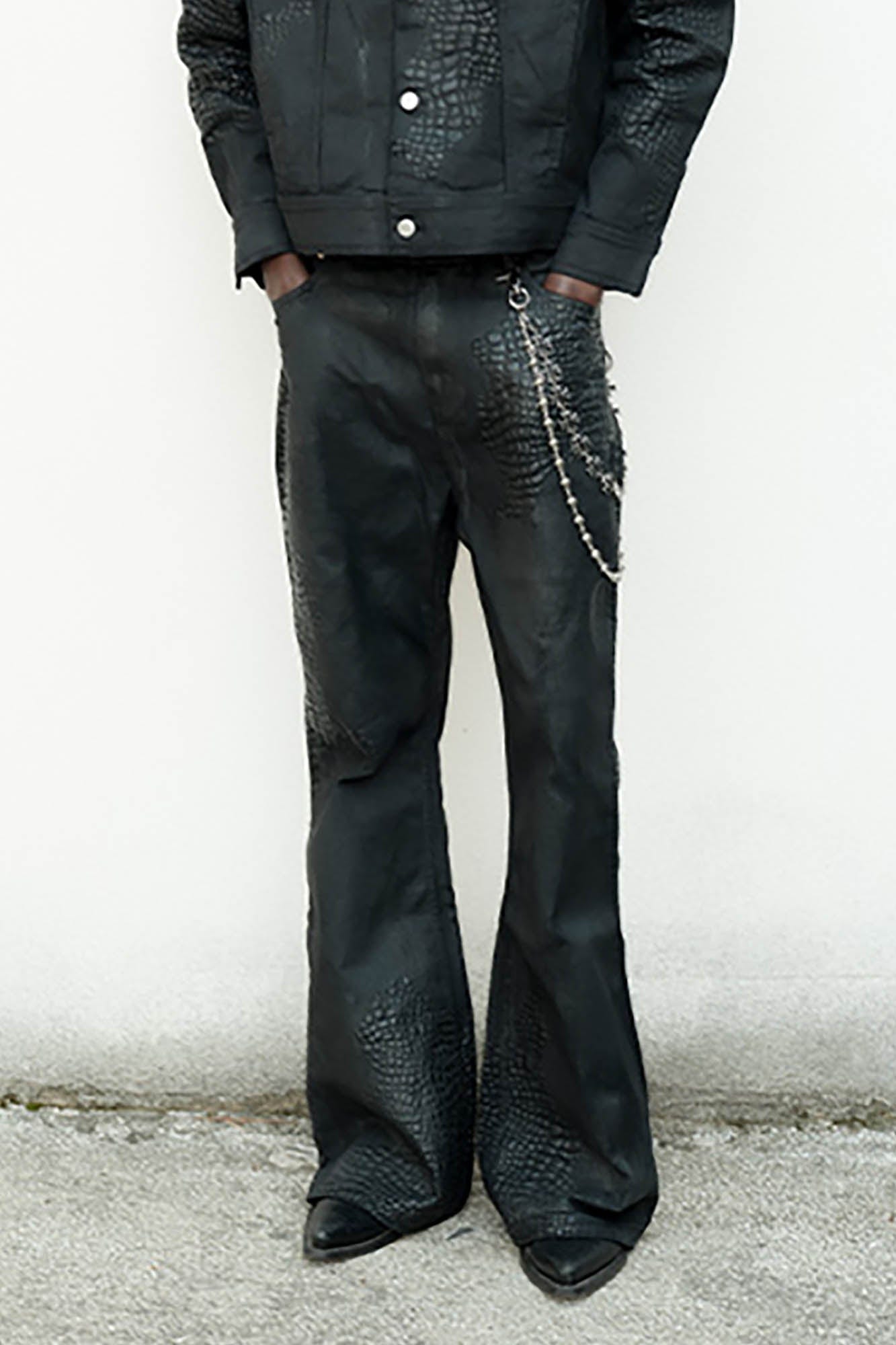 TRIANGLE PROJECT Waxed Serpentine Flared Jeans V2-Jeans-S-Free Shipping Leatheretro