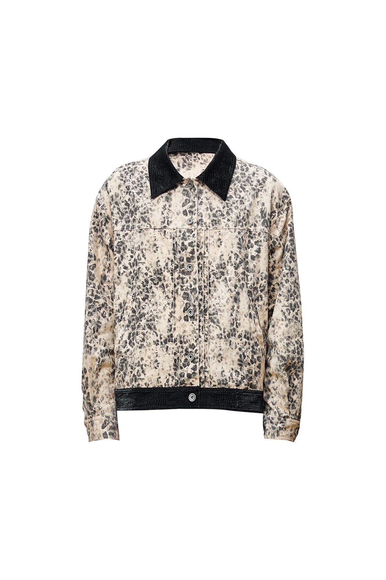 OIPWORD Retro Leopard Contrast-Collar Denim Jacket-Jacket-S-Free Shipping Leatheretro