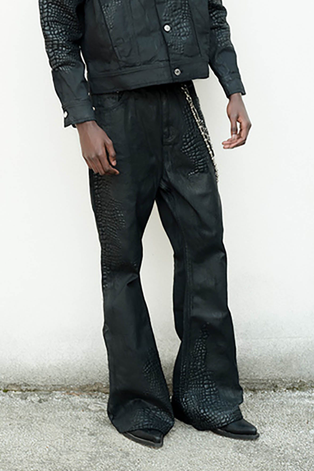 TRIANGLE PROJECT Waxed Serpentine Flared Jeans V2-Jeans-S-Free Shipping Leatheretro