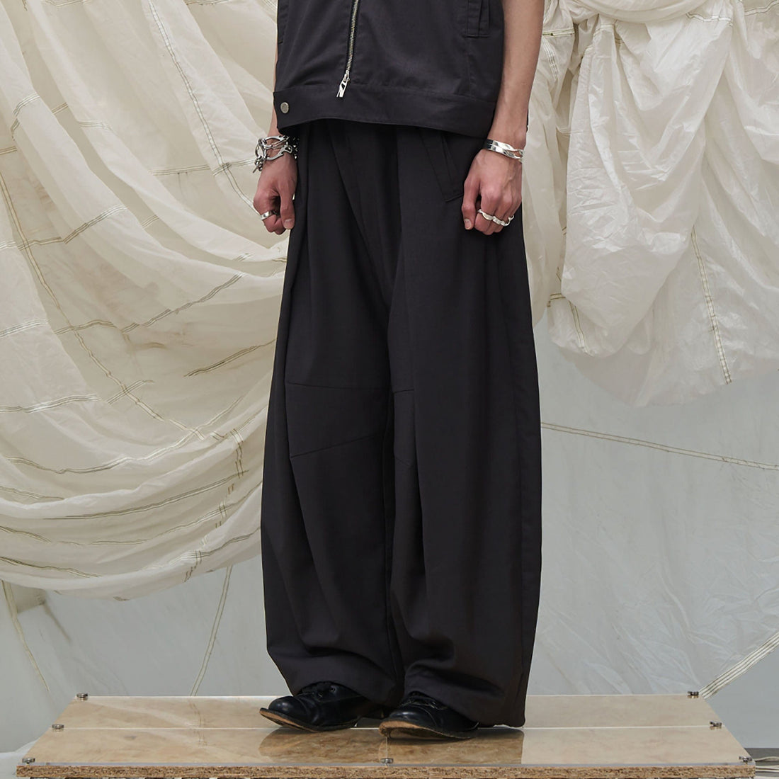 RELABEL Pleated Drawstring Curved Wide-Leg Trousers-Pants-XS-Khaki-Free Shipping Leatheretro