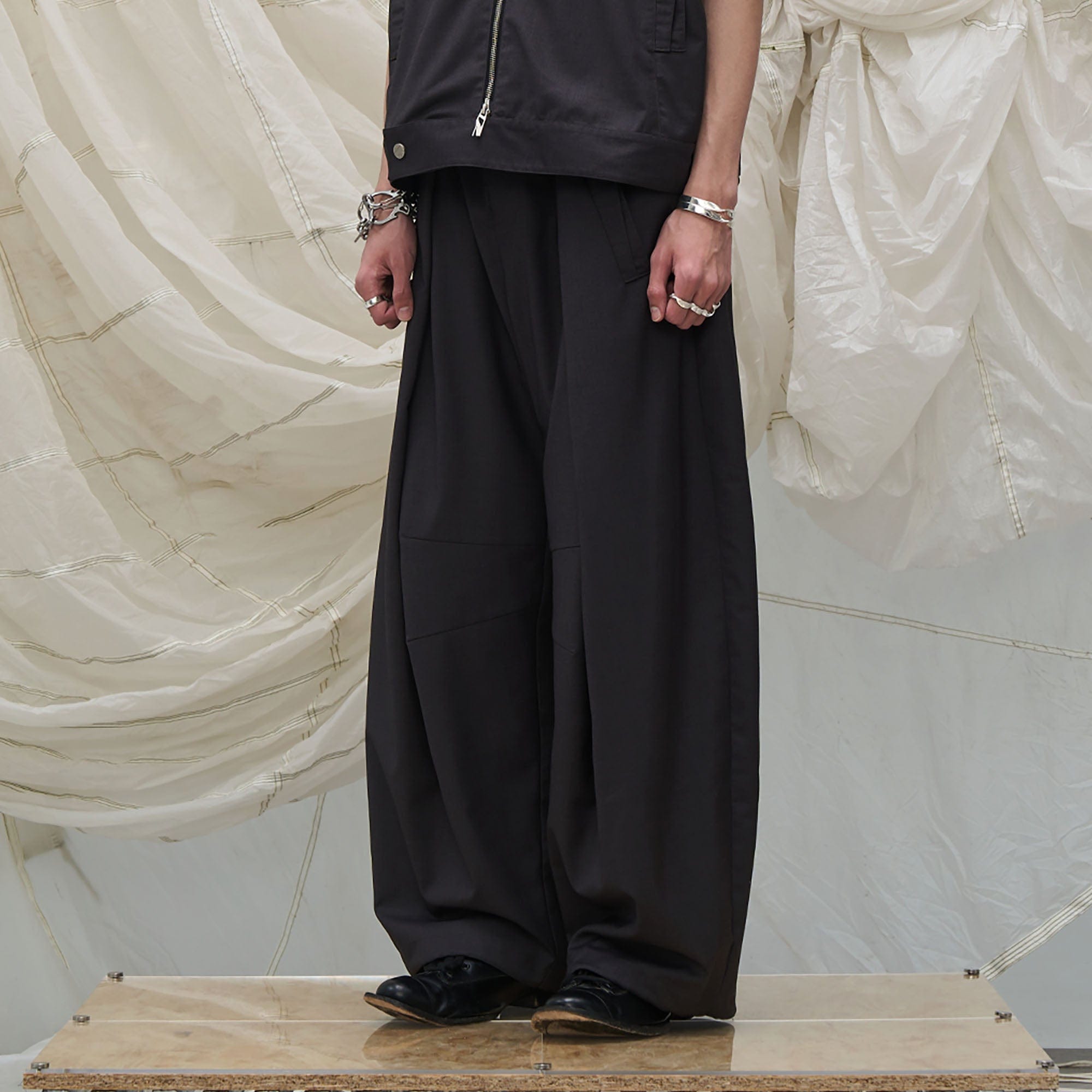 RELABEL Pleated Drawstring Curved Wide-Leg Trousers-Pants-XS-Khaki-Free Shipping Leatheretro