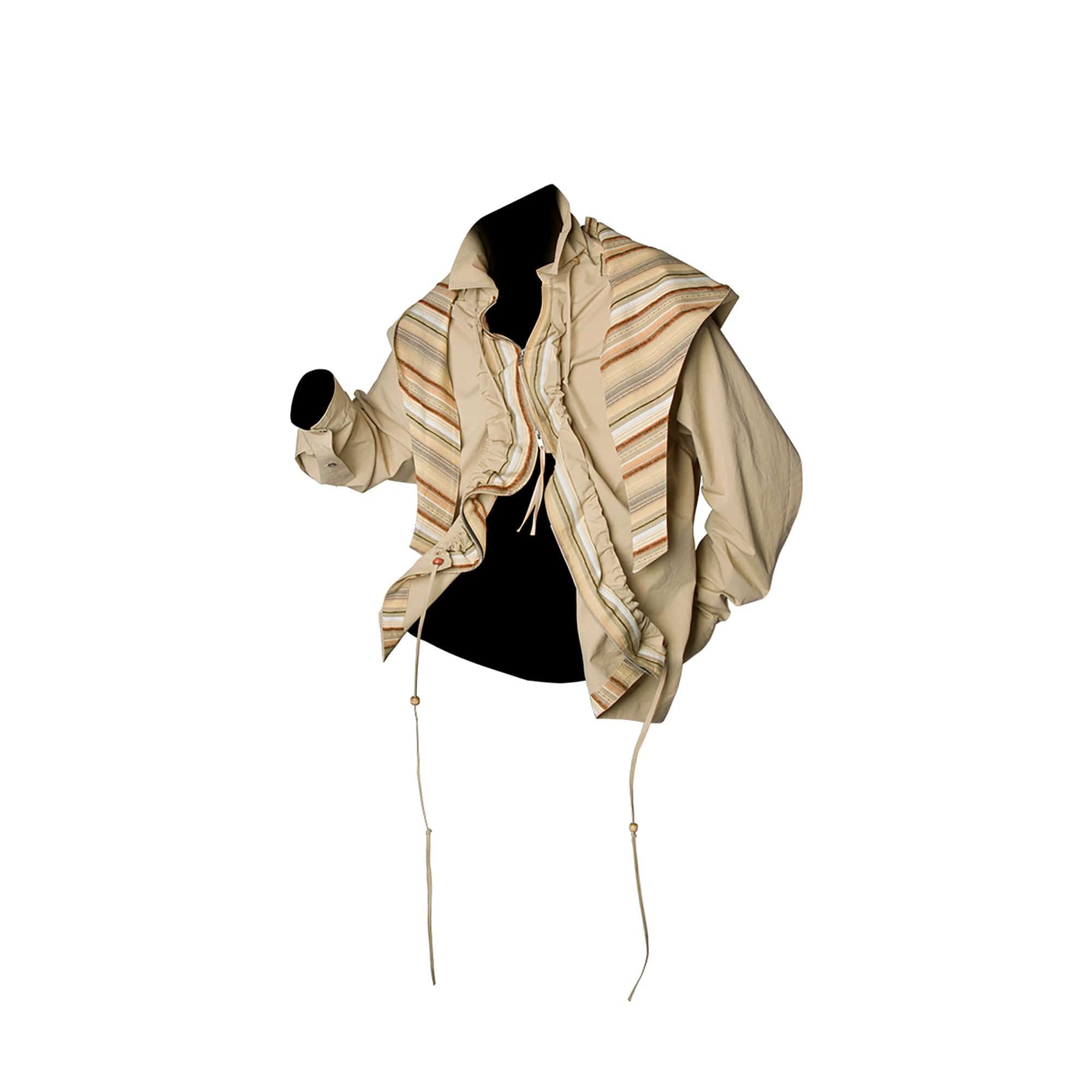 RELABEL Detachable Hood Beaded Ruched Shirt Brown-Shirt-XS-Free Shipping Leatheretro