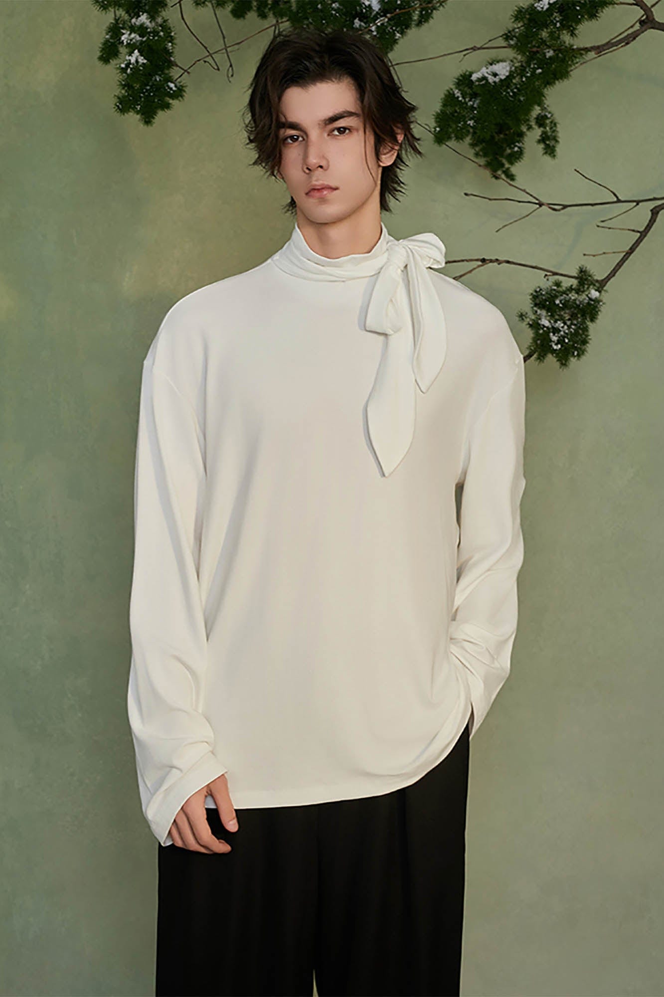 JIECHI Bow-Tie Stand-Neck Long-Sleeve Tee-L/S Tee-M-Free Shipping Leatheretro