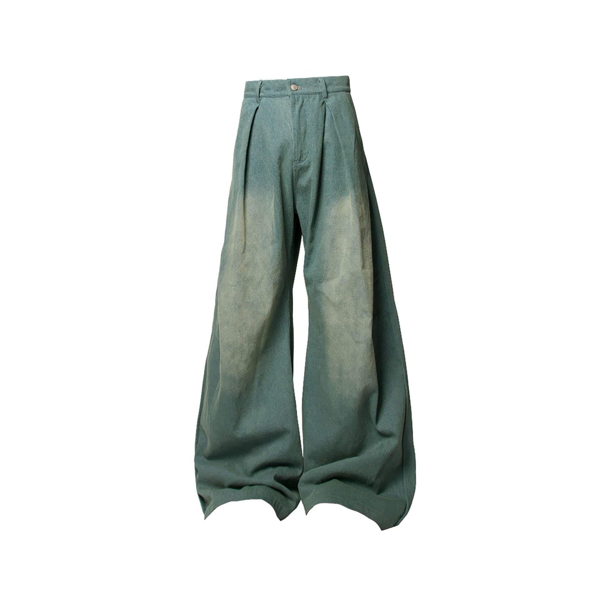 RELABEL Washed Pleated Waist Baggy Jeans-Jeans-XS-Green-Free Shipping Leatheretro