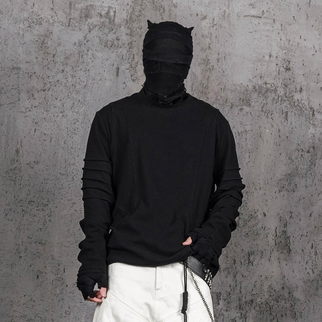 UNDERWATER Distressed Deconstructed Light Sweatshirt Black-L/S Tee-S-Free Shipping Leatheretro