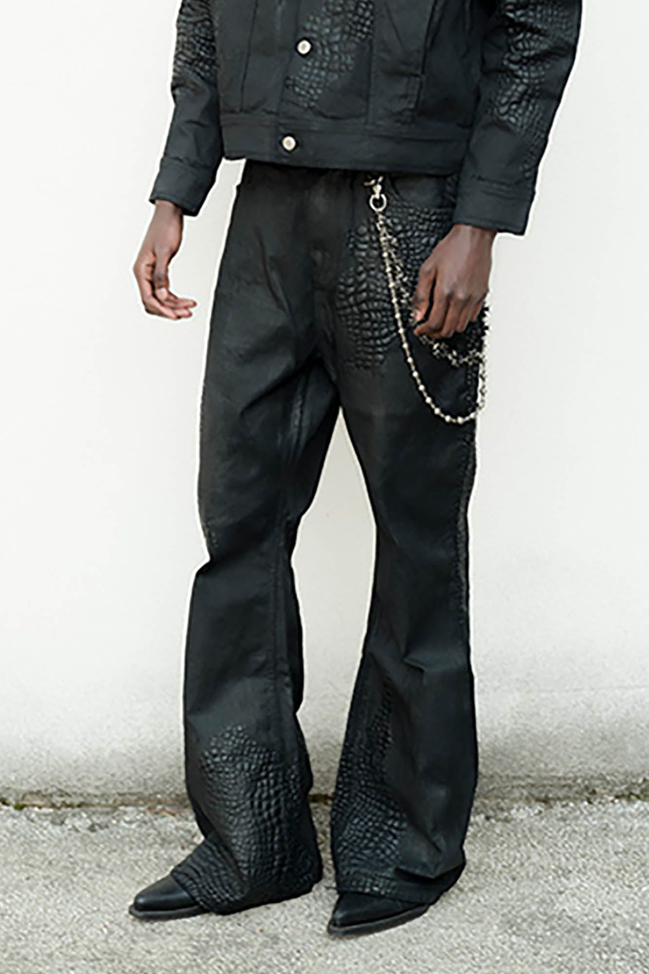 TRIANGLE PROJECT Waxed Serpentine Flared Jeans V2-Jeans-S-Free Shipping Leatheretro