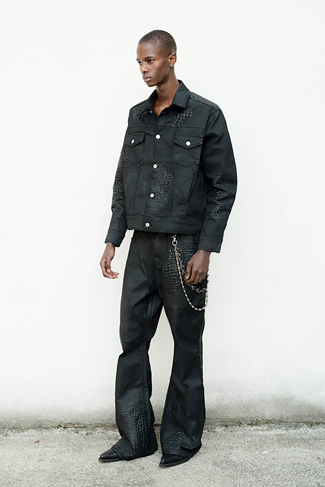 TRIANGLE PROJECT Waxed Serpentine Flared Jeans V2-Jeans-S-Free Shipping Leatheretro