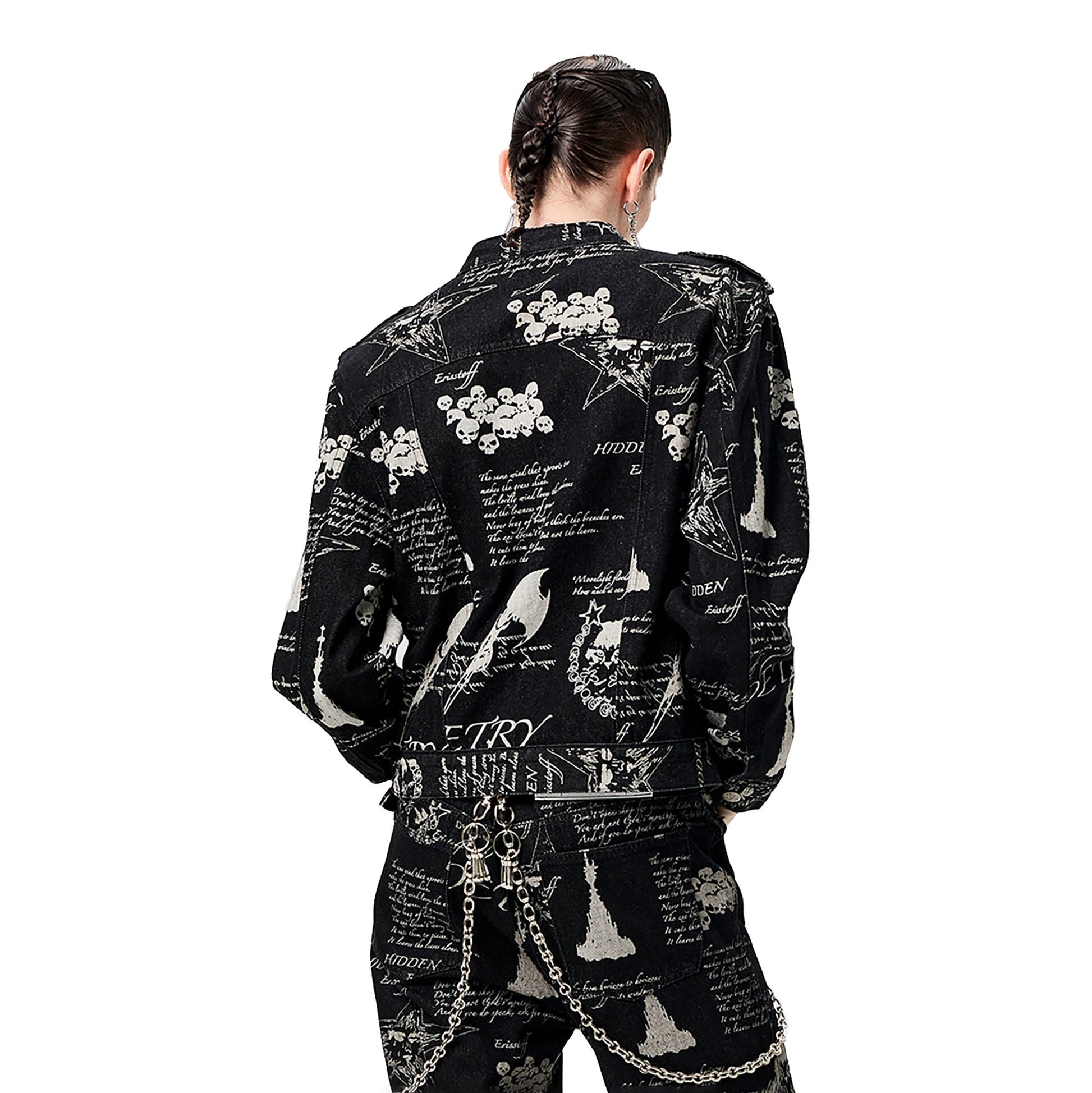 CYCYCY Punk Washed Graffiti Moto Denim Jacket-Jacket-XS-Free Shipping Leatheretro