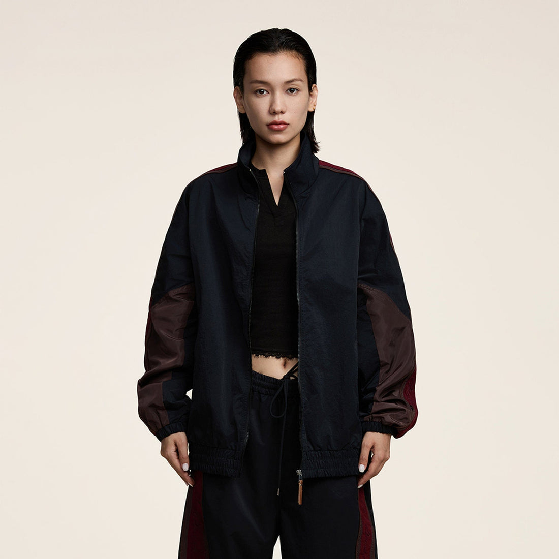 OPICLOTH Classic Color Block Stand Collar Jacket-Jacket-XS-Free Shipping Leatheretro