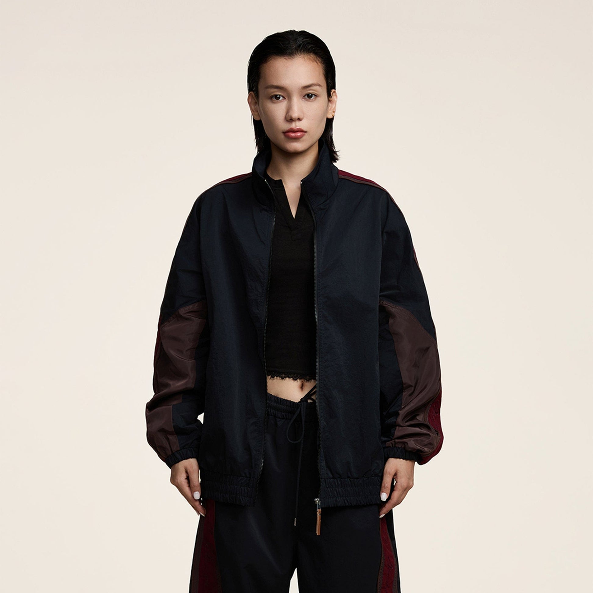 OPICLOTH Classic Color Block Stand Collar Jacket-Jacket-XS-Free Shipping Leatheretro