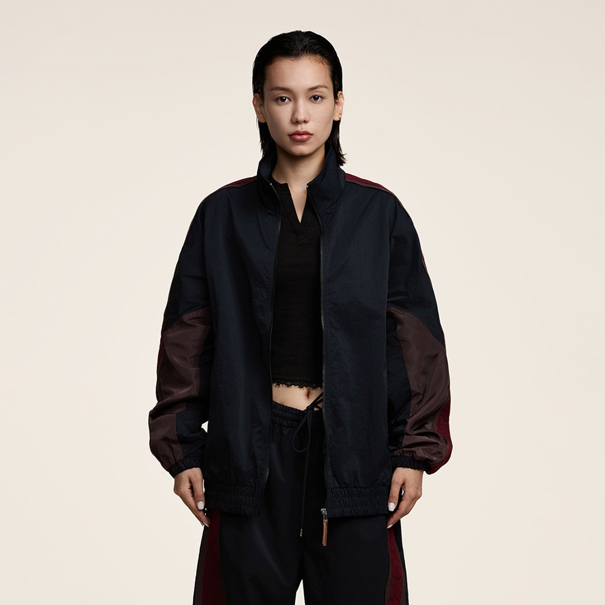 OPICLOTH Classic Color Block Stand Collar Jacket-Jacket-XS-Free Shipping Leatheretro