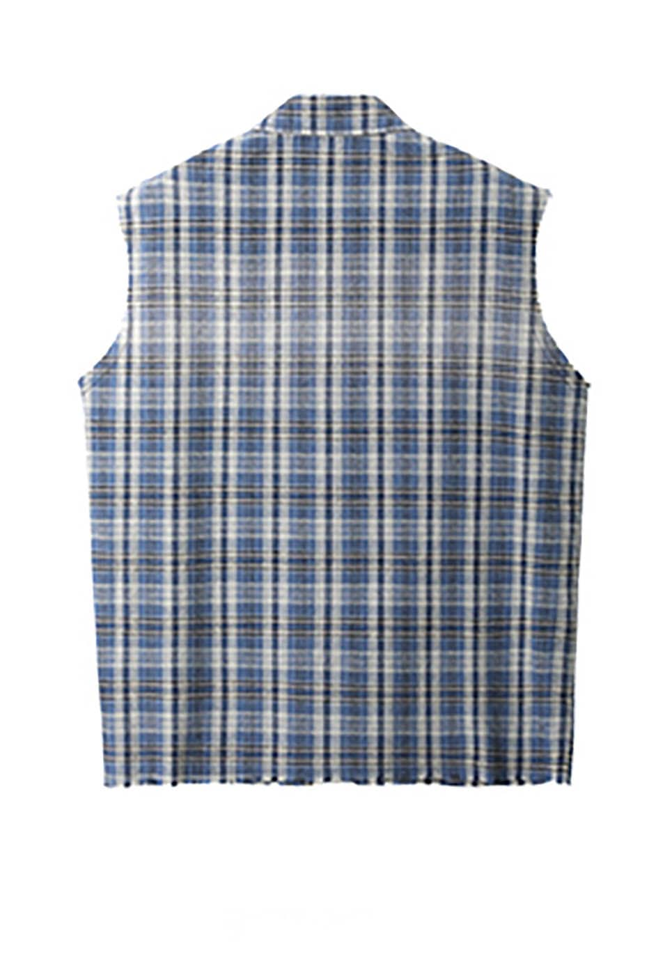 KREATE Distressed Plaid Vest-T Shirt-S-Blue-Free Shipping Leatheretro