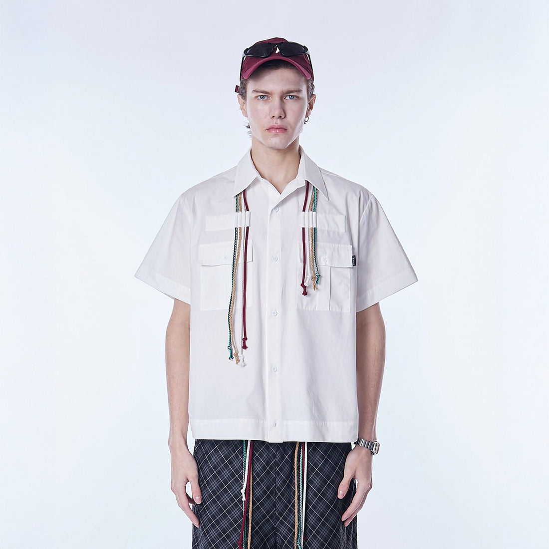 ASSEEN Cord Tassel Pocket Half Shirt-Half shirt-S-Free Shipping Leatheretro