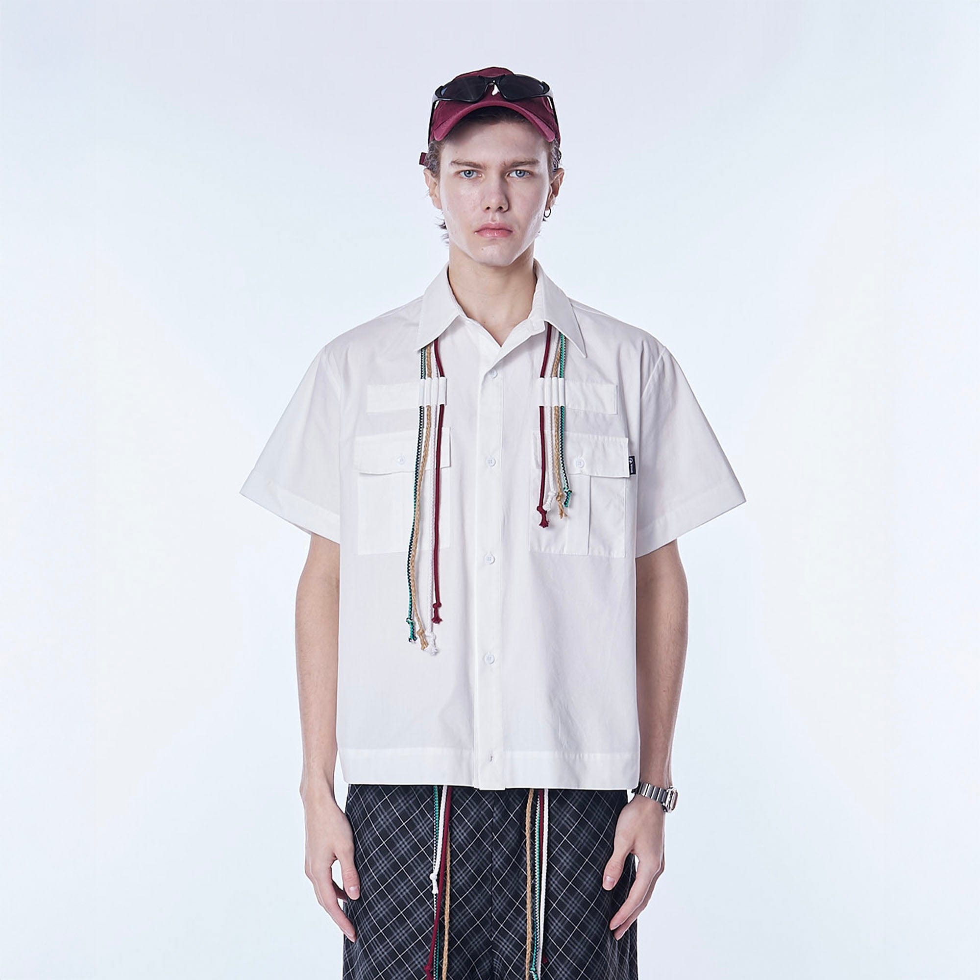 ASSEEN Cord Tassel Pocket Half Shirt-Half shirt-S-Free Shipping Leatheretro