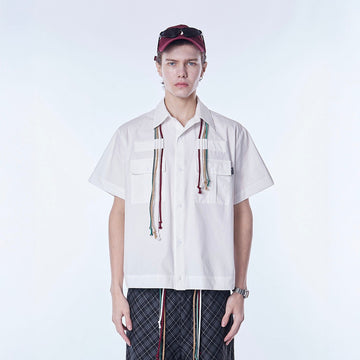 ASSEEN Cord Tassel Pocket Half Shirt-Half shirt-S-Free Shipping Leatheretro